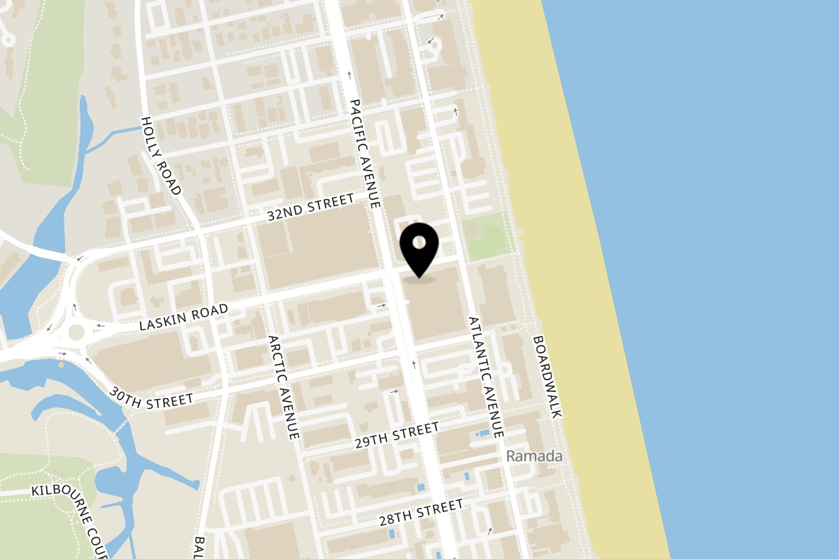 Map showing the location of Soya Sushi Bar & Bistro on 225 Laskin Rd in Virginia Beach